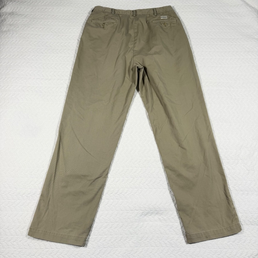 Vtg Polo Ralph Lauren Andrew Pant Mens Chinos 36x33 Pleated Cotton Khaki Tan EUC - Picture 4 of 11